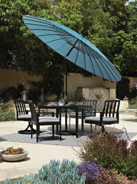 treasure garden blue umbrella outdoor dining table and chairs set