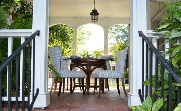 designmaster danbury side chairs on veranda with wooden dining table