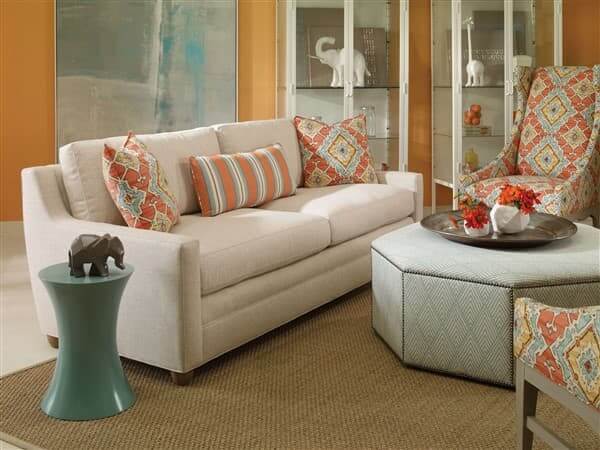Deep olive, orange, white & Louis Vuitton Living Room  White furniture living  room, Eclectic living room, Brown living room