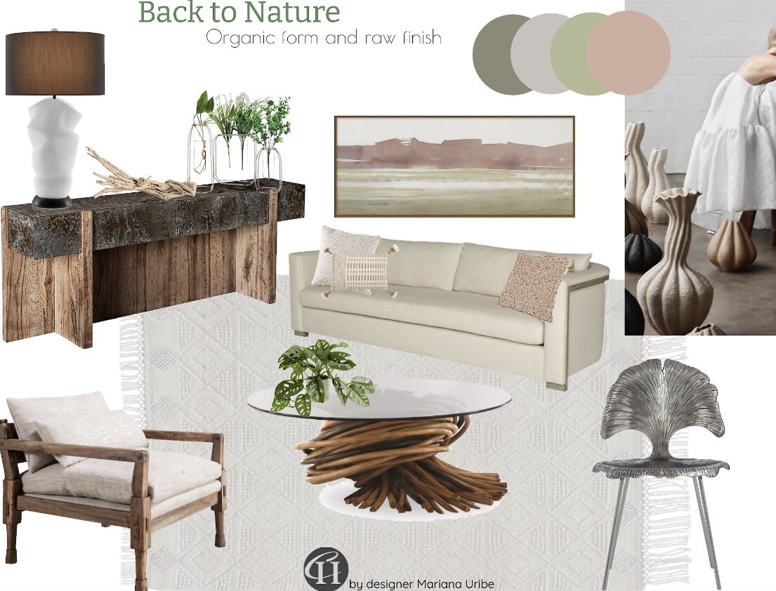 Furniture items with natural wood finishes