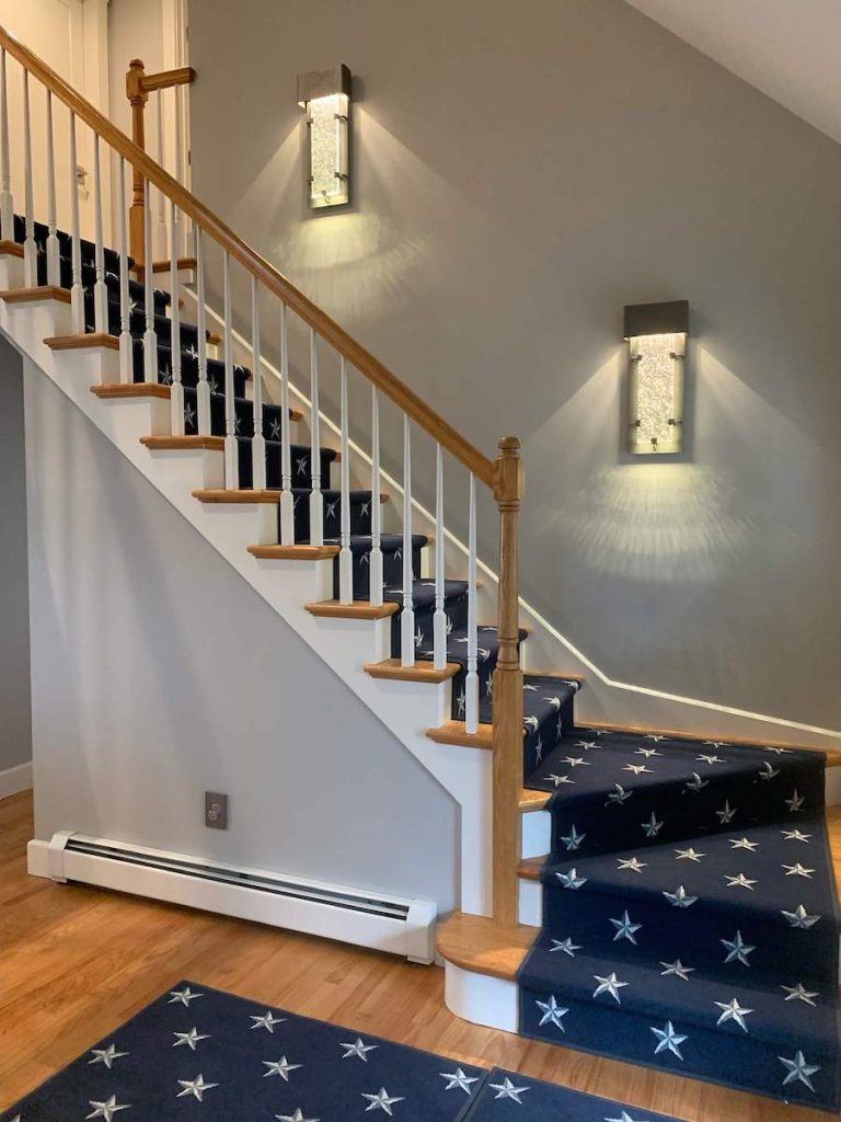 Staircase with star-spangled runner.