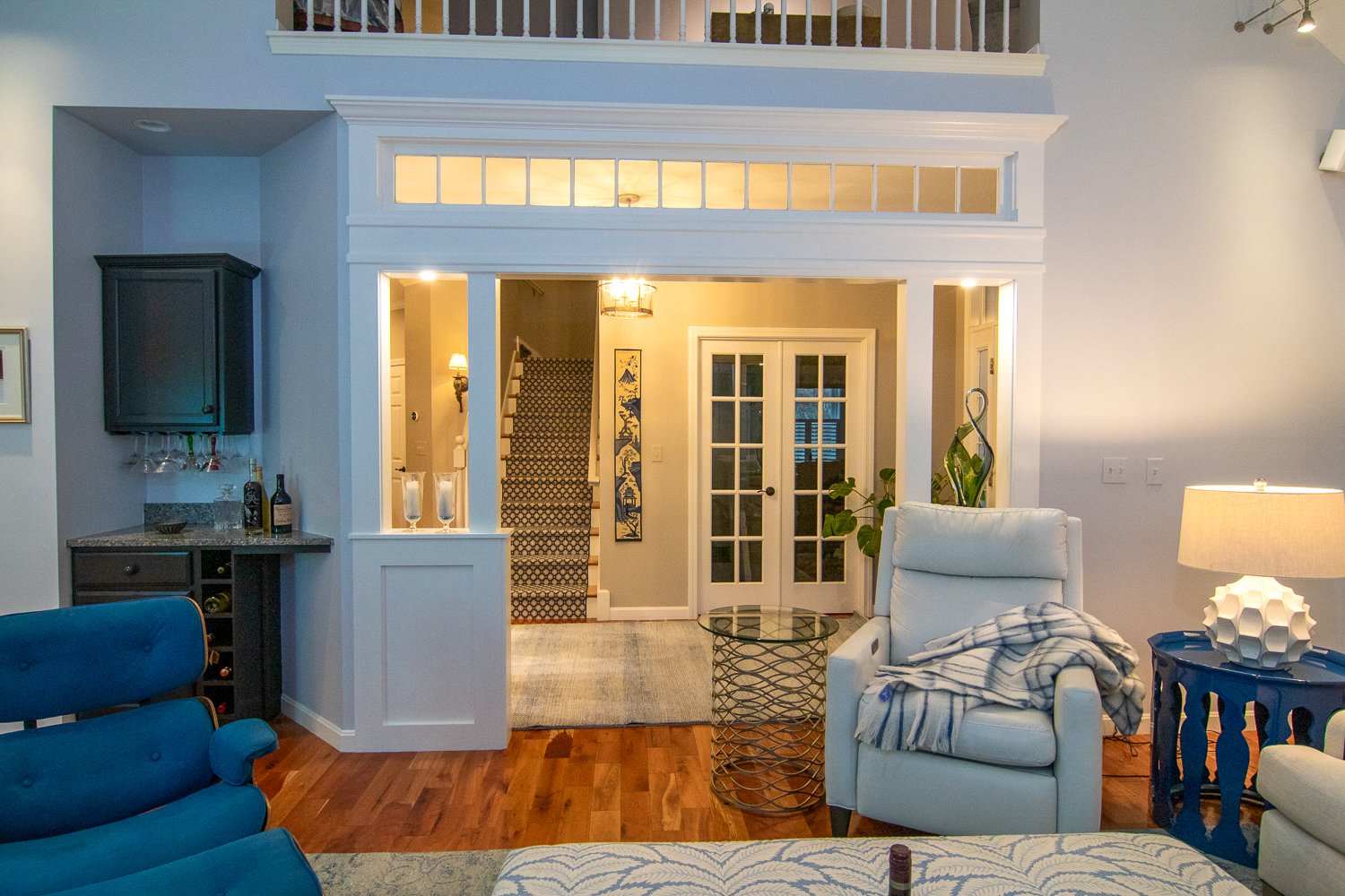 An entryway with custom woodwork columns